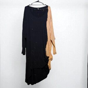 We the Free - Free People Black Bleach Dye Oversized Boho Dress Ying Yang Size L